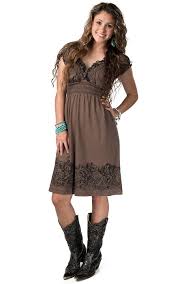 Rock Roll Cowgirl Women S Brown And Black Lace Baby Doll Short Sleeve Dress Cowgirl Dresses Country Style Outfits Short Dresses Casual