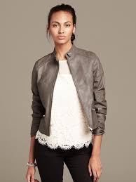 Banana Republic Quilted Taupe Leather Moto Jacket New 398 Womens Size M Gray Leather Jacket Outfit Taupe Leather Jacket Leather Moto Jacket
