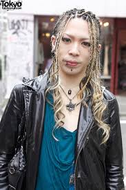 This braided bubble hairstyle is one of our favourites! Harajuku Guy S Goth Piercings Shaved Hair Long Braids Tokyo Fashion