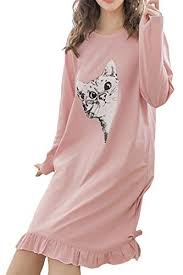 Asherbaby Women S Nightgown Cotton Long Sleeve Print Sleepwear Tee Nightdress Nightgowns For Women Night Dress Night Gown
