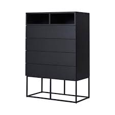 Modern Designer Balmain Tall Boy Dresser Black Ash Wood Steel Frame Wood Bedroom Furniture Buffet Furniture Black Dresser Bedroom