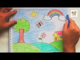Pintando un paisaje natural con crayolas - Para niños - YouTube