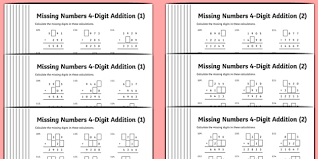 Some of the worksheets displayed are single digit subtraction missing number, mental math missing numbers sum under 10, missing number addition, name, missing number bond single digit e use addition or, year 2. Addition Sums Adding 4 Digits Differentiated Worksheets