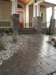 Here are pictures of concrete. 15 Front Yard Walkway Ideas Yard Surfer Concrete Walkway Stamped Concrete Walkway Concrete Patio