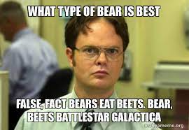 What Type Of Bear Is Best False Fact Bears Eat Beets Bear Beets Battlestar Galactica Schrute Facts Dwight Schrute From The Office Make A Meme