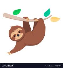 Joyful Cute Cartoon Sloth Hanging On A Branch Vector Image Sloth Cartoon Sloth Drawing Sloth Art