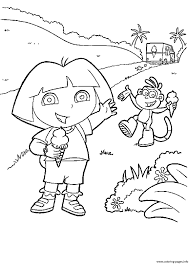 Kawaii ice cream coloring page. Dora And Boots Enjoying Ice Cream S7384 Coloring Pages Printable