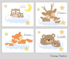 Woodland Animal Nursery Prints Baby Wall Art Moon Star Cloud Kids Room Decor Nursery Animal Prints Baby Wall Art Woodland Animal Nursery
