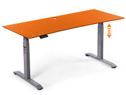 Gratis versand (de) schnelle lieferung firmen auf rechnung Office One Elektrisch Verstellbarer Schreibtisch Stehtisch Material Glasplatte 10 Mm 180x70 Cm Orange Grau