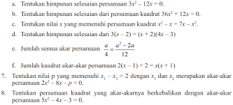 Latihan 1 Persamaan Kuadrat Matematika