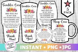 Free printable tumbler care cards. Tumbler Care Card Pack Png Print And Cut Care Cards Floral By Glossy Cup Creations Thehungryjpeg Com