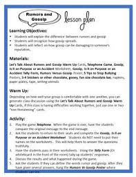 A Lesson About Rumors And Gossip Tpttreats Lesson Gossip Learning Objectives