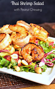 Shrimp, bell pepper, cucumber and herbs are tossed with a spicy thai dressing in this colorful salad. Thai Shrimp Salad With Peanut Dressing Will Cook For Smiles