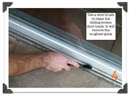 To get a sliding screen door out of the track, you will have to adjust the wheel screws that are located on the four corners of the door frame itself. Sliding Screen Doors How To Remove Clean Tune In Under 10 Minutes Sliding Screen Door Repair Screen Door Repair Diy Screen Door