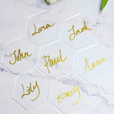 Atomzing 20pcs Hexagon Clear Acrylic Place Cards For Weddings Clear Place Cards For Party Wedding Name Place Cards Wedding Seating Chart Placecards