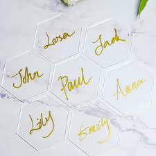 atomzing 20pcs hexagon clear acrylic place cards for weddings clear place cards for party wedding name place cards wedding seating chart placecards