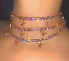 Pink Tennis Chain Butterfly Choker Necklace Girly Jewelry Pretty Jewellery Dream Jewelry