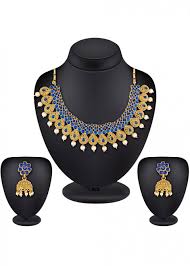 We are proud to provide a variety of jewellery and bespoke pieces. Golden And Blue Stone Studded Necklace Set Latest 154jw09