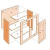 The upper and lower cabinets share joinery methods and have similar components. 1