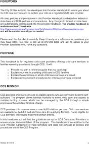 Thousands of bexar county families, children and senior citizens receive. City Of San Antonio Child Care Services Ccs Provider Handbook Information Line Pdf Free Download