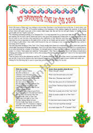 Christmas is my favorite time of year. My Favourite Time In The Year Christmas Reading Comprehension Esl Worksheet By Montseteacher