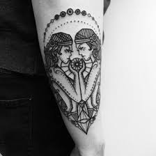 Gemini Tattoo Inspired By Vintage Zodiac Tattooed By Noelle Lamonica Divine Machine Tattoo Gemini Tattoo Gemini Tattoo Designs Zodiac Tattoos