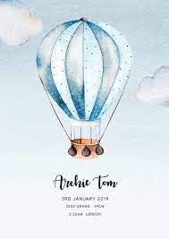 Hot Air Balloon Birth Stat Print Balloon Illustration Hot Air Balloon Drawing Baby Elephant Drawing