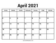 Wednesday, april 7, 2021 (week 14). April 2021 Calendars Calendar Options