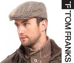 Tom Franks Wool Blend Mens Checked Flat Cap in Black