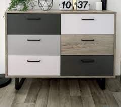 Moderne kommode lackiertes holz grau privacy by. Kommode Schubladenkommode In Eiche Grau Weiss Sideboard Mit 6 Schubladen Orlando Ebay