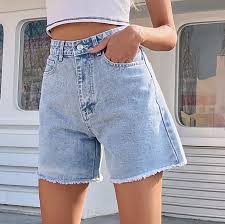 Xysaqa Women's Casual Jeans Denim Shorts with Pockets, Summer Bermuda High  Waisted Fringed Hem Long Jean Short for Women Teen Girls - Walmart.com