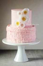 Pink Buttercream Ruffles Wafer Paper Flowers Baby Shower Cake