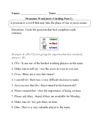 Nouns worksheets, identifying nouns worksheets state standards: Regular Pronouns Worksheets Circling Pronouns Worksheet Part 2