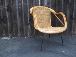 60s Vintage Wicker Chair Mcm Rustic Bamboo Armchair Steel Legs Etsy Vintage Wicker Chair Vintage Bamboo Chairs Wicker Chair Cushions