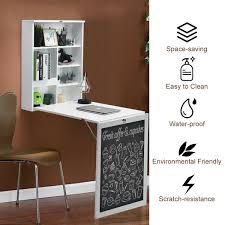 Gymax White Black Brown Wall Mounted Table Fold Out Desk With A Blackboard Chalkboard Walmart Com Wall Mounted Table Wall Mounted Desk Folding Fold Out Desk