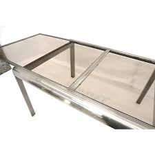 Stainless steel extension dining table glass steel dining table glass tables chairs triangle glass. Expandable Metal Frame Glass Top Mid Century Modern Dining Table Chairish