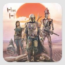 The Mandalorian Desert Sunset Group Art Square Sticker Zazzle Com In 2021 Star Wars Art Star Wars Cartoon Star Wars Characters