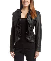 Montanaco Black Ruffle Faux Leather Jacket Leather Jacket Faux Leather Jackets Black Ruffle