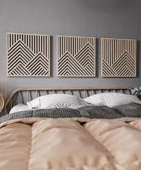 Large Mountains Wooden Wall Art Set Headboard Wall Art Etsy Headboard Wall Bedroom Wall Wood Wall Hanging