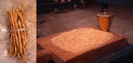 Raw and powdered iboga root bark used in traditional contexts, AI generated