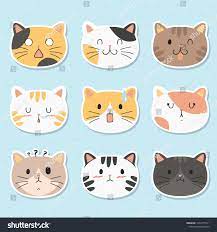 Cute Cats Face Stickers Pack Cute Cats With Different Emotions Cartoon Vector Pack Printable Stickers Templat Cat Sticker Set Cat Stickers Kawaii Cat Drawing