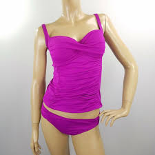 La Blanca Ruched Purple 2 Piece Swimsuit Tankini Top Size