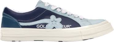 The 'jolly green' sports a premium suede upper with a blue suede floral one star logo on the side panel. Converse One Star Ox X Golf Le Fleur Blue Incorporated Style