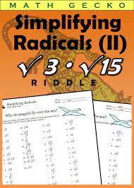 297 Simplifying Radicals Ii Riddle Simplifying Radicals Simplifying Radical Expressions Radical Expressions