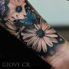Image Result For Black And White Daisy Butterfly Tattoos Sleevetattoos White Flower Tattoos Half Sleeve Tattoo Rose Tattoos