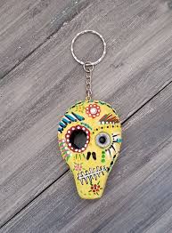 Mexican Day Of The Dead Sugar Skull Clay Keyring Keychain Sugar Skull Quirky Gifts Keyrings