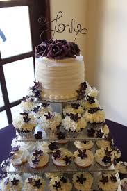 Fondant Roses In Eggplant Color Buttercream Frosting Cake And Cupcakes Wedding Cakes With Cupcakes Wedding Cake Rustic Buttercream Frosting Cake