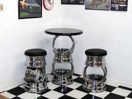 Chrome Car Rim Bar Stools And Table Car Part Furniture Automotive Decor Car Furniture