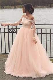 Fashion Long Sleeves Lace Off The Shoulder Light Pink Wedding Dresses Formal Prom Gown Dres Light Pink Wedding Dress Pink Wedding Dresses Light Pink Prom Dress