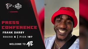 Frank Darby speaks to the media after being selected in the sixth round